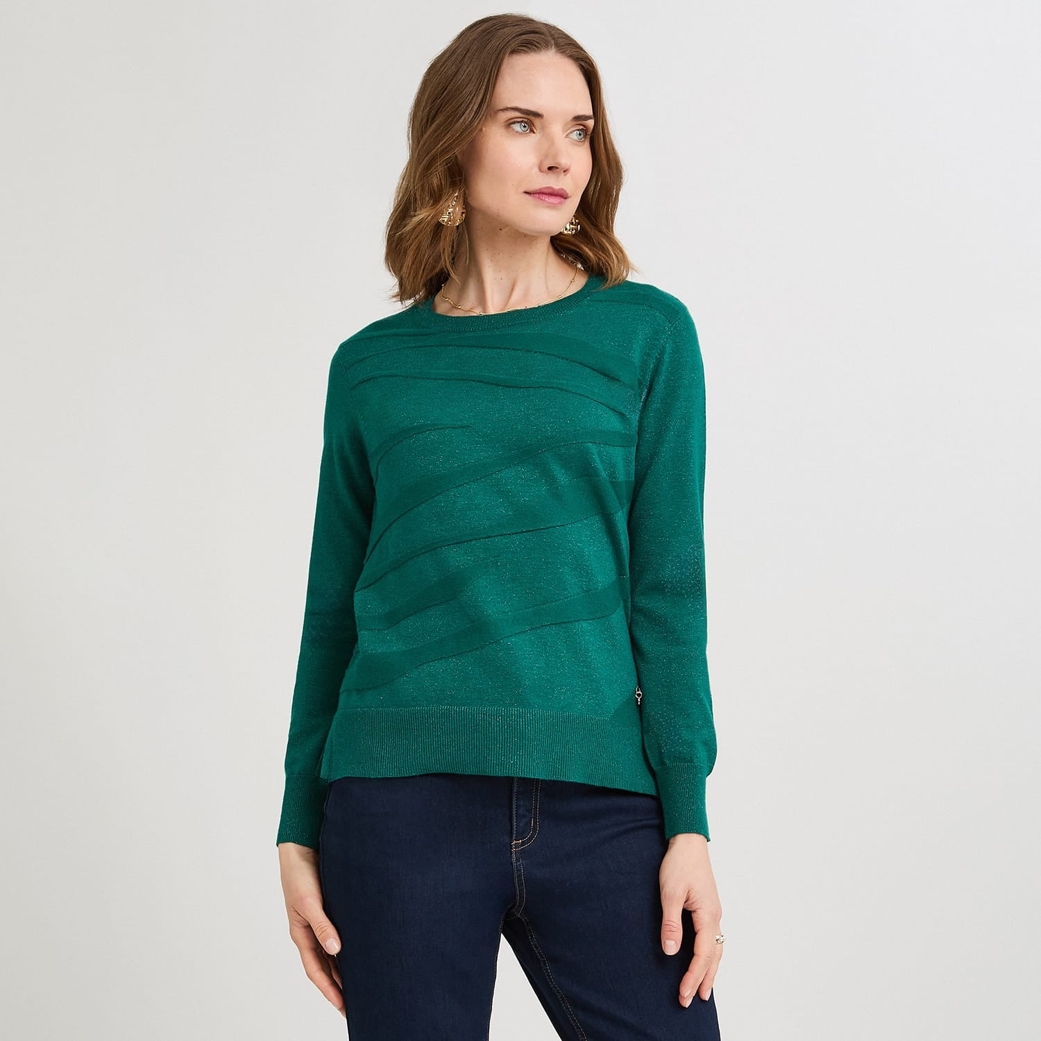 Sweater Escote Redondo con Lurex Verde
